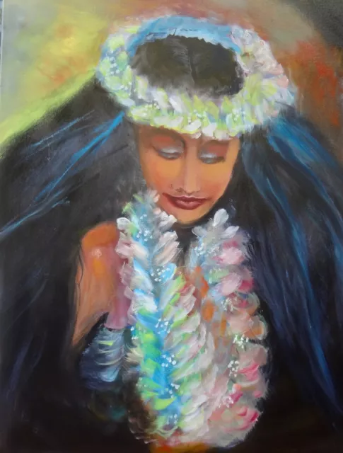 HAWAII ARTIST "Aloha Hula Leis"  Portrait, ONE OF A KIND