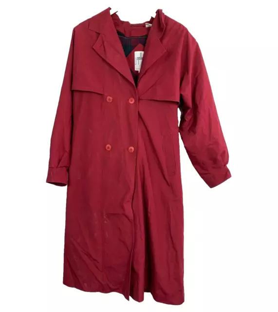 VINTAGE J. GALLERY Red Double Breasted Long Trench Coat Plaid Lining 13 ...