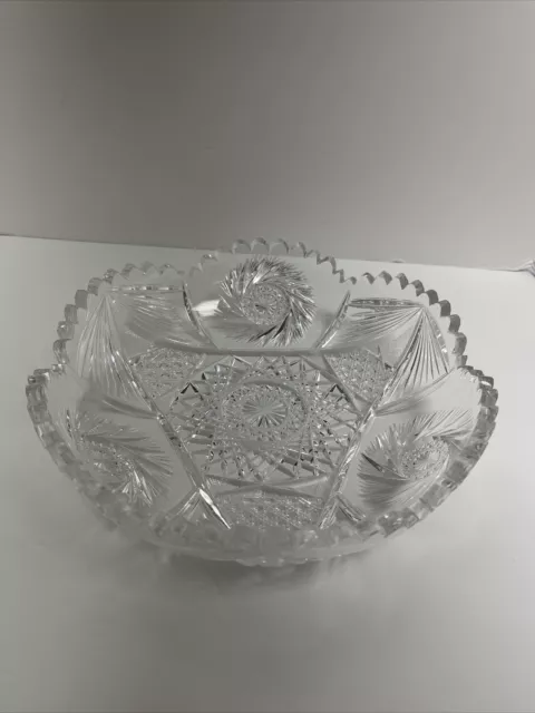 Antique ABP American Brilliant Cut Glass Crystal Low Bowl 9” x  2 1/4” (bc5se)