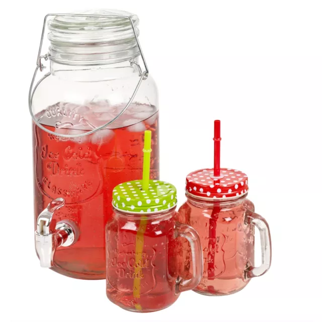Home Garden Party Glass Beverage Jug Spout Tap Jar Clamp Lid Drink Dispenser
