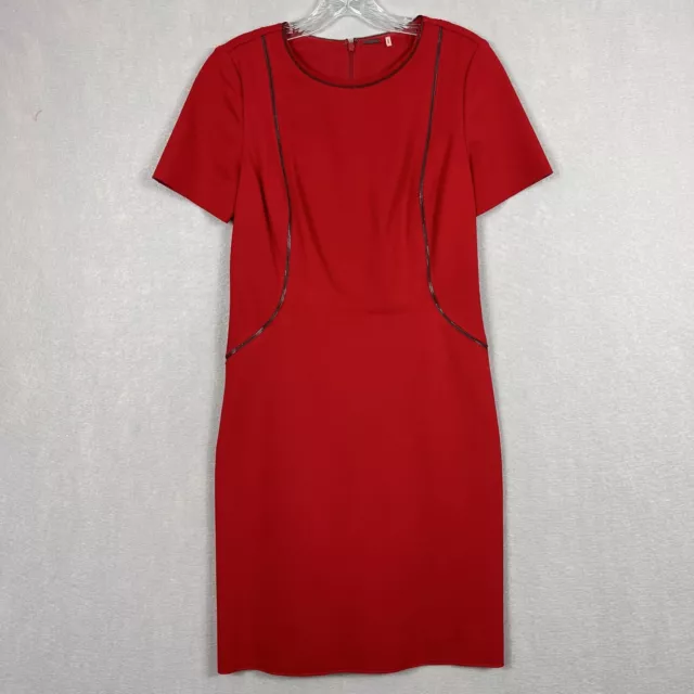 Elie Tahari Womens Dress Size 6 Red Short Sleeve Zipper Seams Sheath Workwear