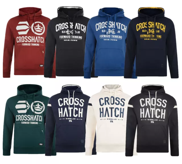 Crosshatch Men's Printed Hooded Sweatshirt Fleece Hoodie Blue Navy Black New Top