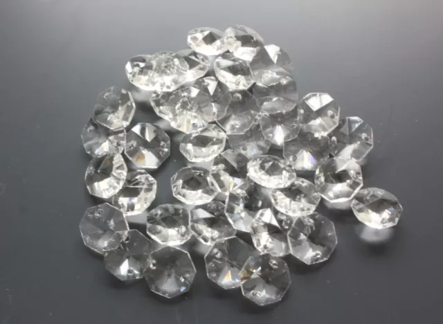 50PCS 20mm 2-Hole DIY Clear Crystal Glass Octagon Beads Chandelier Lamp Part