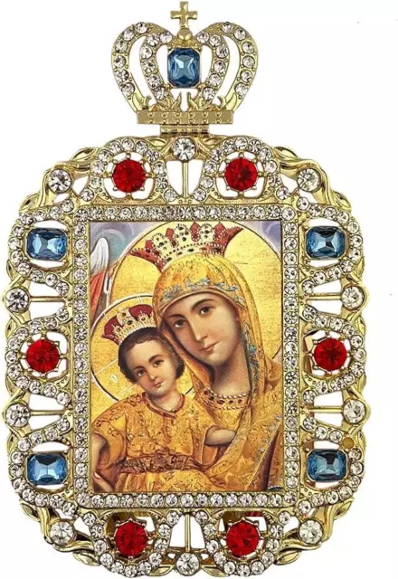 Madonna Et Enfant Christ En Couronnes Orthodoxe Orné Doré Ton Encadré Icon 5.75