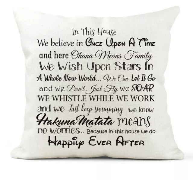 Disney House Rules Family Quote Cushion Cover Gift 40 x 40 Disney Lover Keepsake