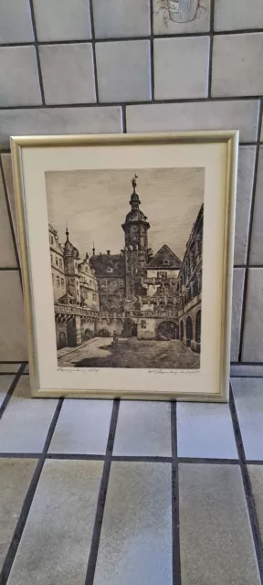 "Walter Romberg" orginal Radierung,signiert"alt Langenburg Schloß" 57x45cm groß