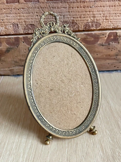 Petit Cadre Photo Vintage – Statue De Femme En Métal Doré – Déco Rétro