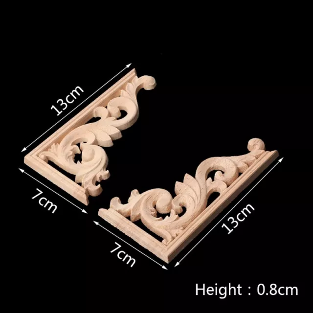 1Pair Wood Carved Corner Onlay Applique Frame Decor Furniture Craft Unpainted 3