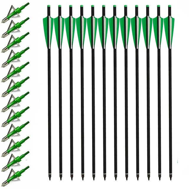20" Crossbow Bolts Carbon Arrows 100Grain Arrowhead OD8.8mm 4" Vane for Hunting