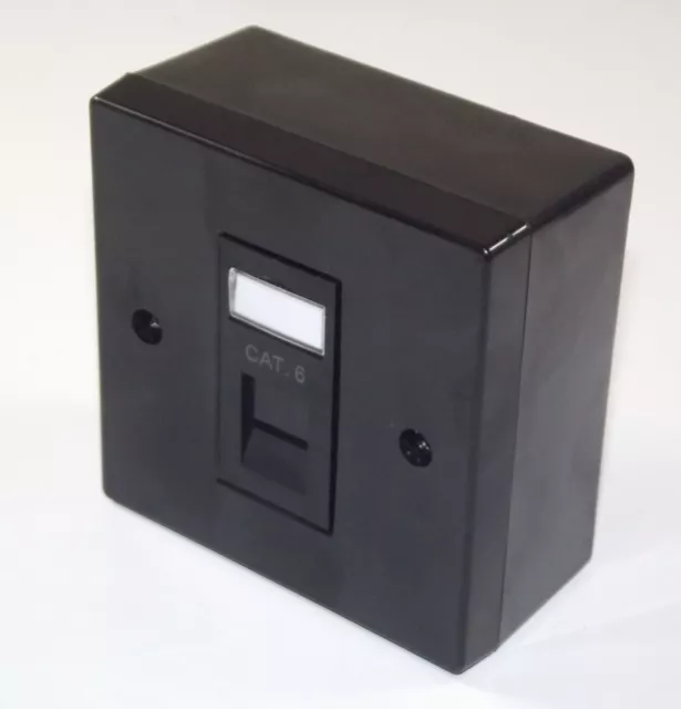 BLACK Cat6 RJ45 Single Face Plate & BACK BOX (Ethernet Network wall socket)