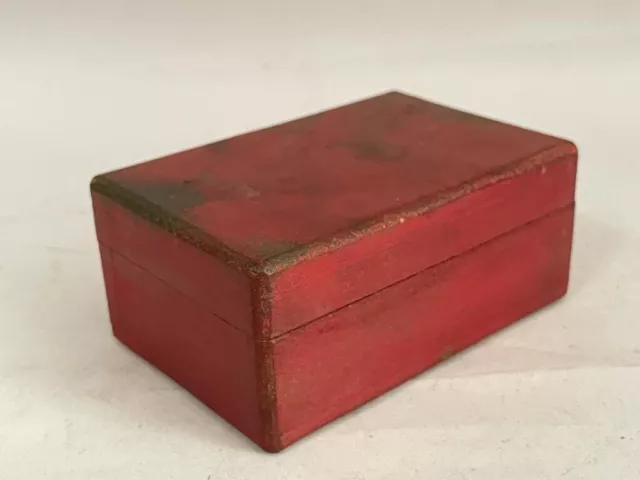 Vintage Rare Fatto a Mano IN Legno Vecchio Colorati Gioielli Contenitore Piccolo