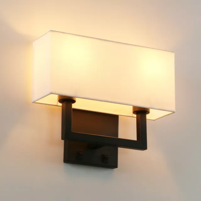 Modern Industrial Bedside Wall Lamp Dual Black Wall Sconce Lighting Cloth Shade