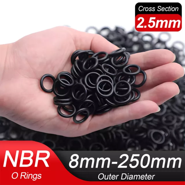 2.5mm Cross Section O-Rings Nitrile Rubber Oil Resistant Seals NBR 70 9-250mm OD