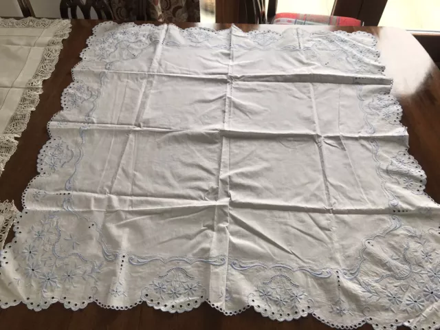 Vintage Large Lot Embroidered Crochet Lace Tablecloths Tray Cloths Etc 21 Items 2