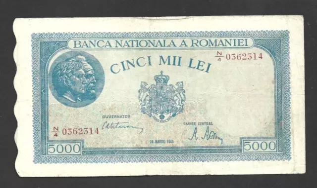5000 Lei Very Fine Banknote From Romania 1945  Pick-56