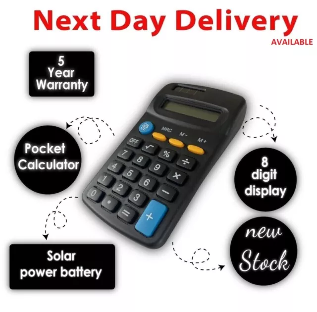 SMALL/MINI POCKET CALCULATOR School Office Home Stationery 8 Digit Solar Power