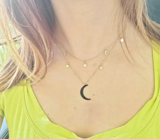 Collier multi rang  demi lune et étoile en acier inoxydable or rose cadeau femme