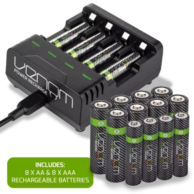 Venom Intelligent Charging Station plus 8 x AA & 8 x AAA Rechargeable Batteries