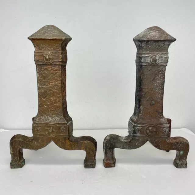 Vintage Antique Cast Iron Andirons Fire Dogs Fireplace F & M CO Ohio