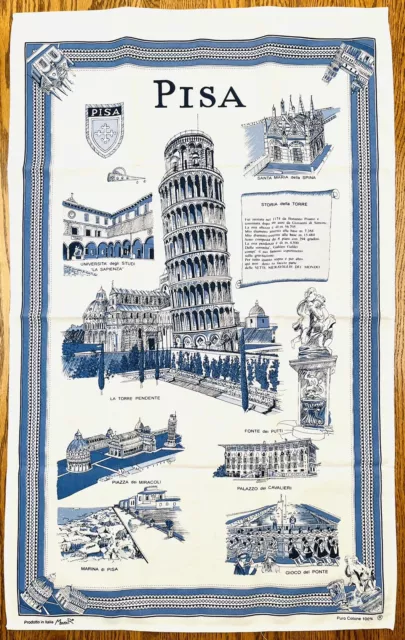 Souvenier Kitchen Tea Towel ‘Pisa’ Made in Itay  Decor Cotton