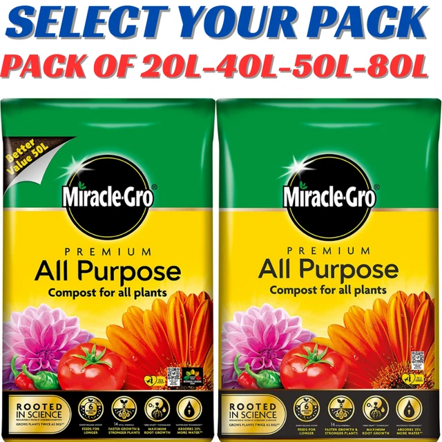MIRACLE-GRO ALL PURPOSE Enriched Compost Soil Garden Flower Plant 20,40 ...