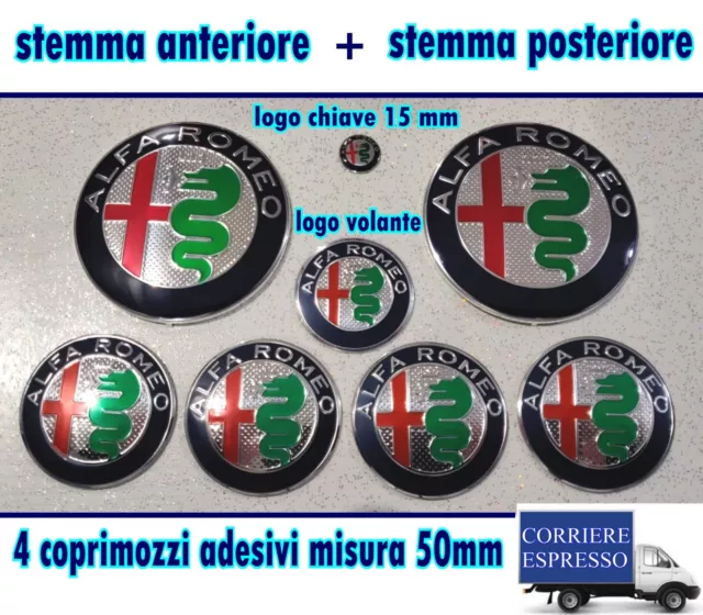 Kit Fregio Stemmi Loghi Alfa Romeo 147 156 166 Giulietta Mito Gt Argento 8 Pezzi