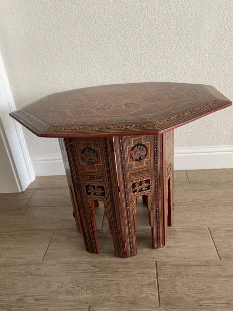 1900s Burmese Folding antique red black octagon lacquer table