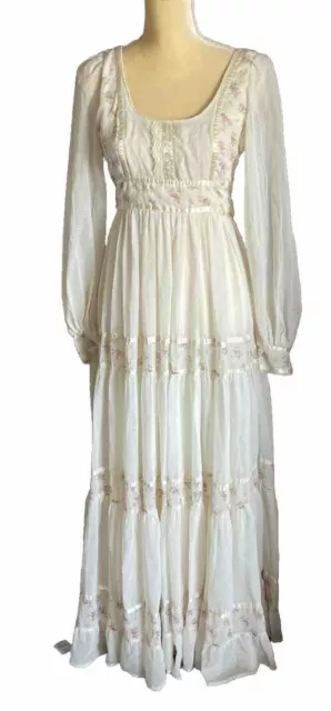Gunne Sax Jessica McClintock Vintage White Prairie Cottage Core Dress Small