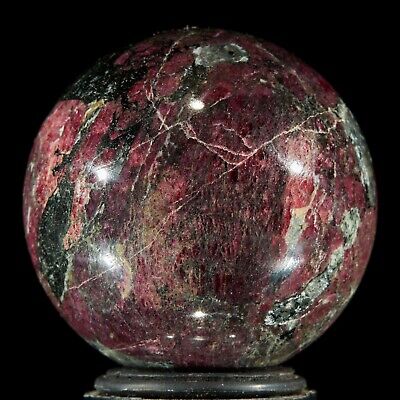 1.8" Red Eudialyte with black Aegirine rock sphere, rare mineral from Khibiny.