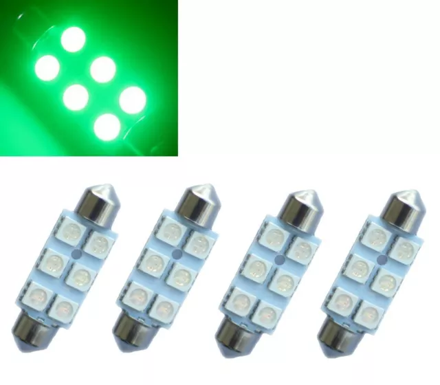 4x Grün LED Soffitte Lampe C10W 41mm/42mm 6 power SMD Auto Innenraum Beleuchtung