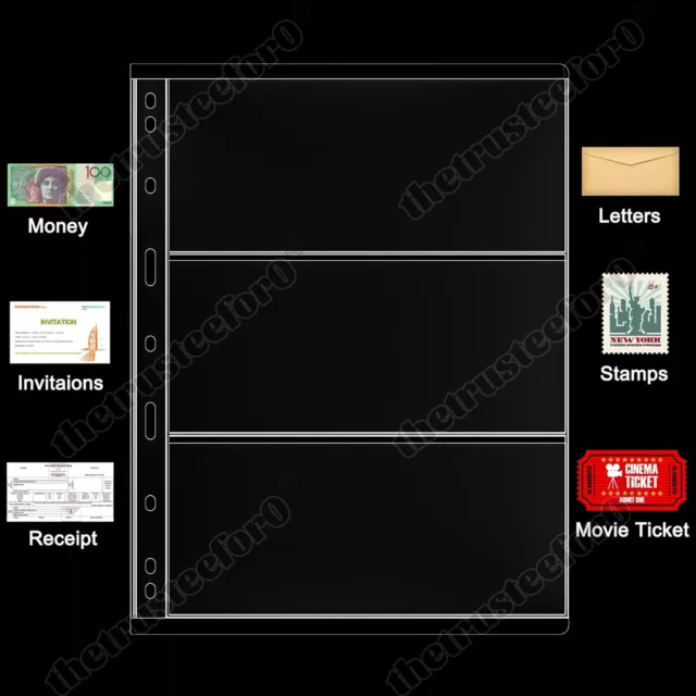 10PCS Paper Money Banknote Folders 3 Pockets Pages Album Sleeves Storage Note 3