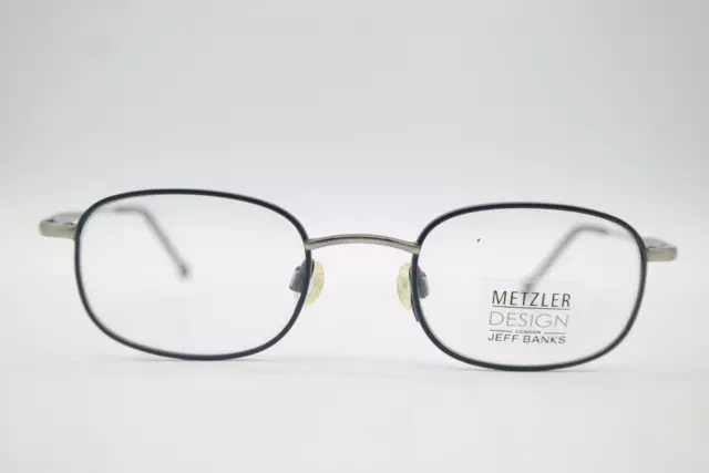 Vintage Metzler Jeff Banks B452 Blu Argento Ovale Occhiali Montatura NOS