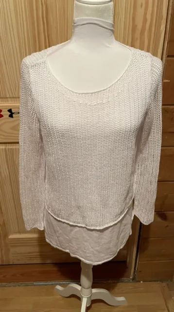 Eileen Fisher 100% Organic Linen Layered Sweater White Open Knit Size Small ~WOW