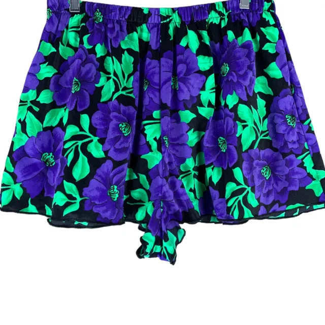 Vintage Swim Shorts Size 22W Bold Purple Green Floral Print Lined Elastic Waist