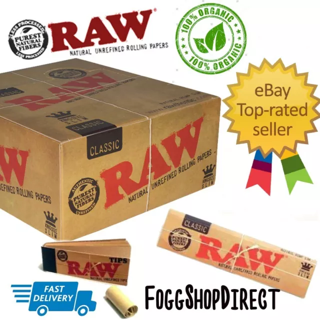 RAW CLASSIC Rolling Papers King Size Slim with Roach Filter Tips Rizla OCB