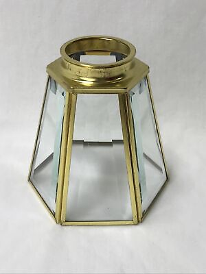 Vtg Beveled Glass Lamp Shade Arts Crafts Mission Brass 6 Panel Leaded 2 1/8 1/4