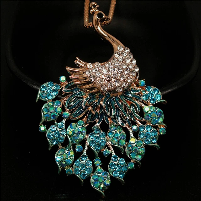 Betsey Johnson Gorgeous Rhinestone Peacock Crystal Pendant Women's Necklace