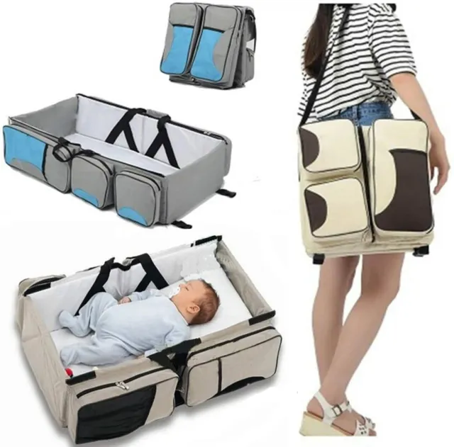 3 In1 Travel Mummy Baby Bag Portable Bed Diaper Bag Changing Station Infant Crib