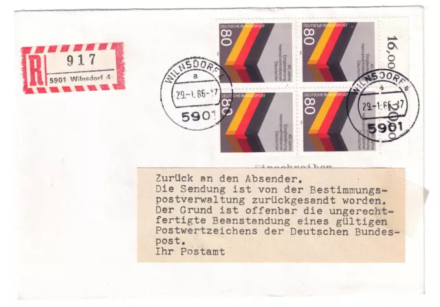 BRD: Postkrieg R-Brief mit Zurück Vermerk von Wilnsdorf nach Sondershausen DDR.