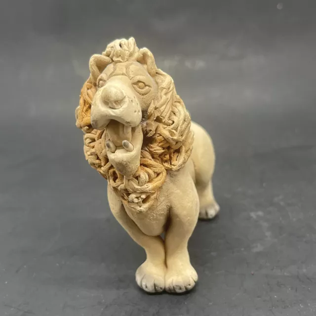 Vintage Art Pottery Handmade Folk Art Clay Lion Figurine Spaghetti Mane
