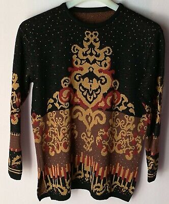 Maglione donna maglia jacquard misto lana nero multicolore