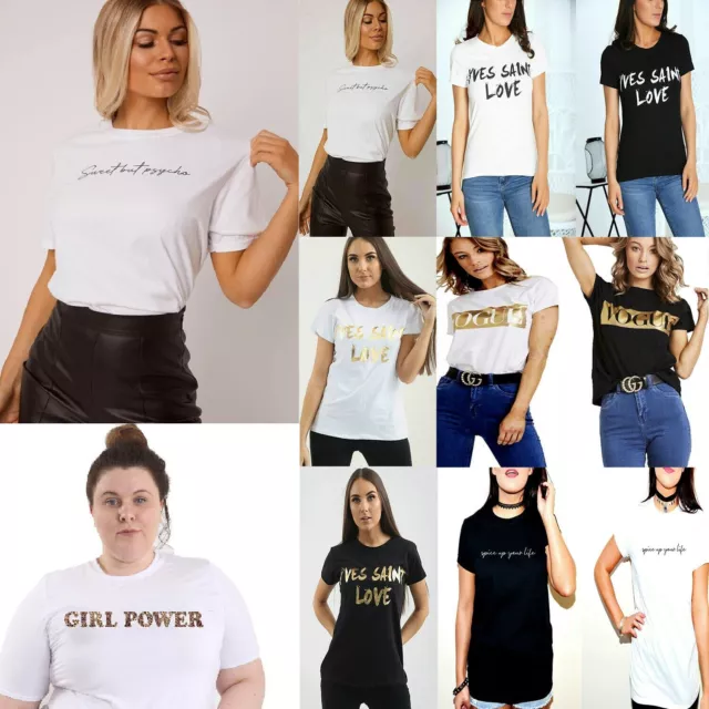 Girl Power Printed Slogan T-Shirt Tshirt Top Leopard Spice Girls World Tour Uk