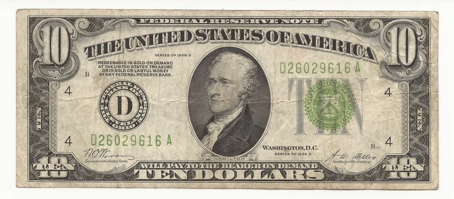 1928-B $10 Dollar Bill Federal Reserve Note FRN Cleveland Gold Clause 616A-ANM