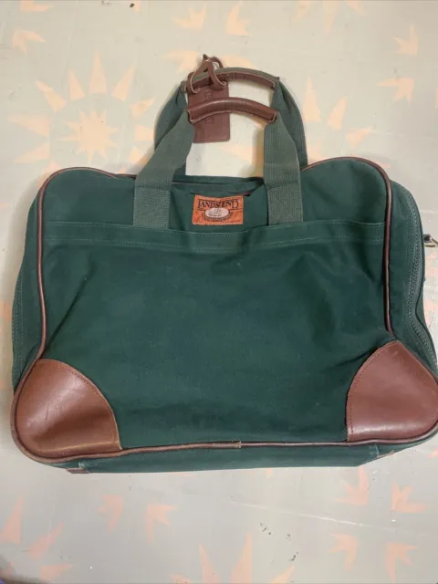 Vintage Lands End Deluxe Square Rigger Bag GREEN heavy canvas Leather trim