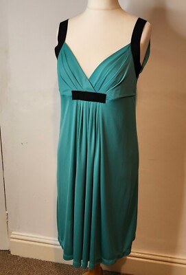 ALBERTA FERRETTI pour femme Bleu Sarcelle Froncé Col V Sans Manches Maxi Robe 44/8 Nouveau Neuf avec étiquettes 