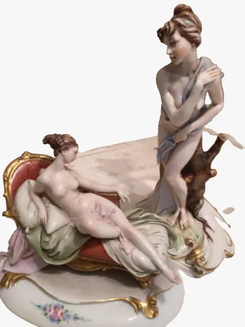 2 x VINTAGE RARE  CAPODIMONTE NUDE FIGURES ,  LAMP BASE , CAPPE STYLE PORCELAIN