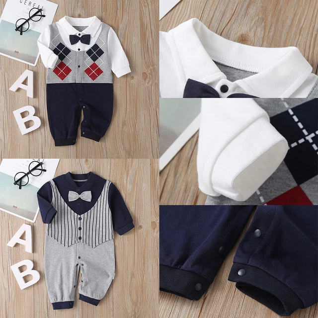Abiti da gentiluomo neonati bambini maniche lunghe tute vestiti body 4