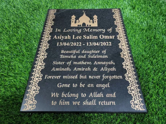 Muslim Memorial Grave Plaque Black Granite Marker Headstone Mosque Design Stone