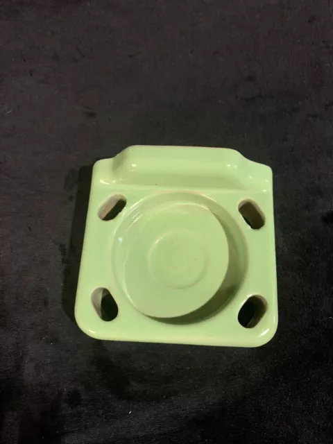 Vintage Jadeite Green Porcelain Bathroom Toothbrush Cup Holder Hardware Retro