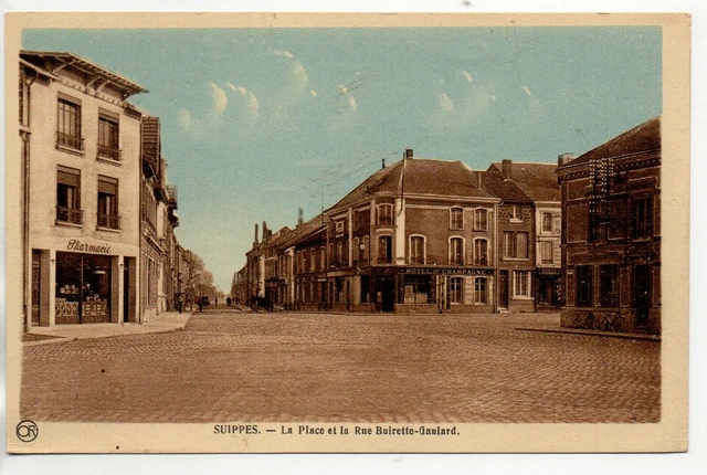 SUIPPES - Marne - CPA 51 - La rue Buirette Gaulard - Pharmacie sur la place